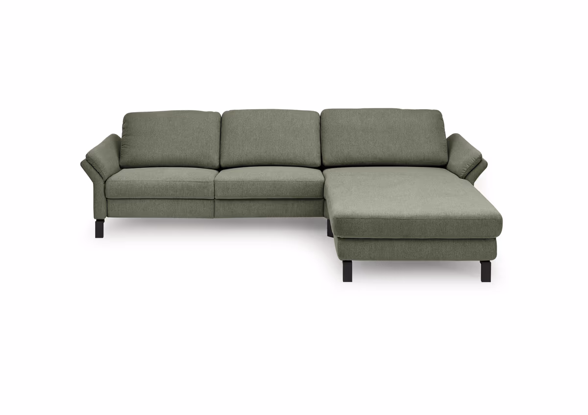 Ecksofa CALM PREMIUM 2.0 - 3-Sitzer mit Longchair rechts, Rückenlehne vertellbar, Stoff, Dunkelgrün