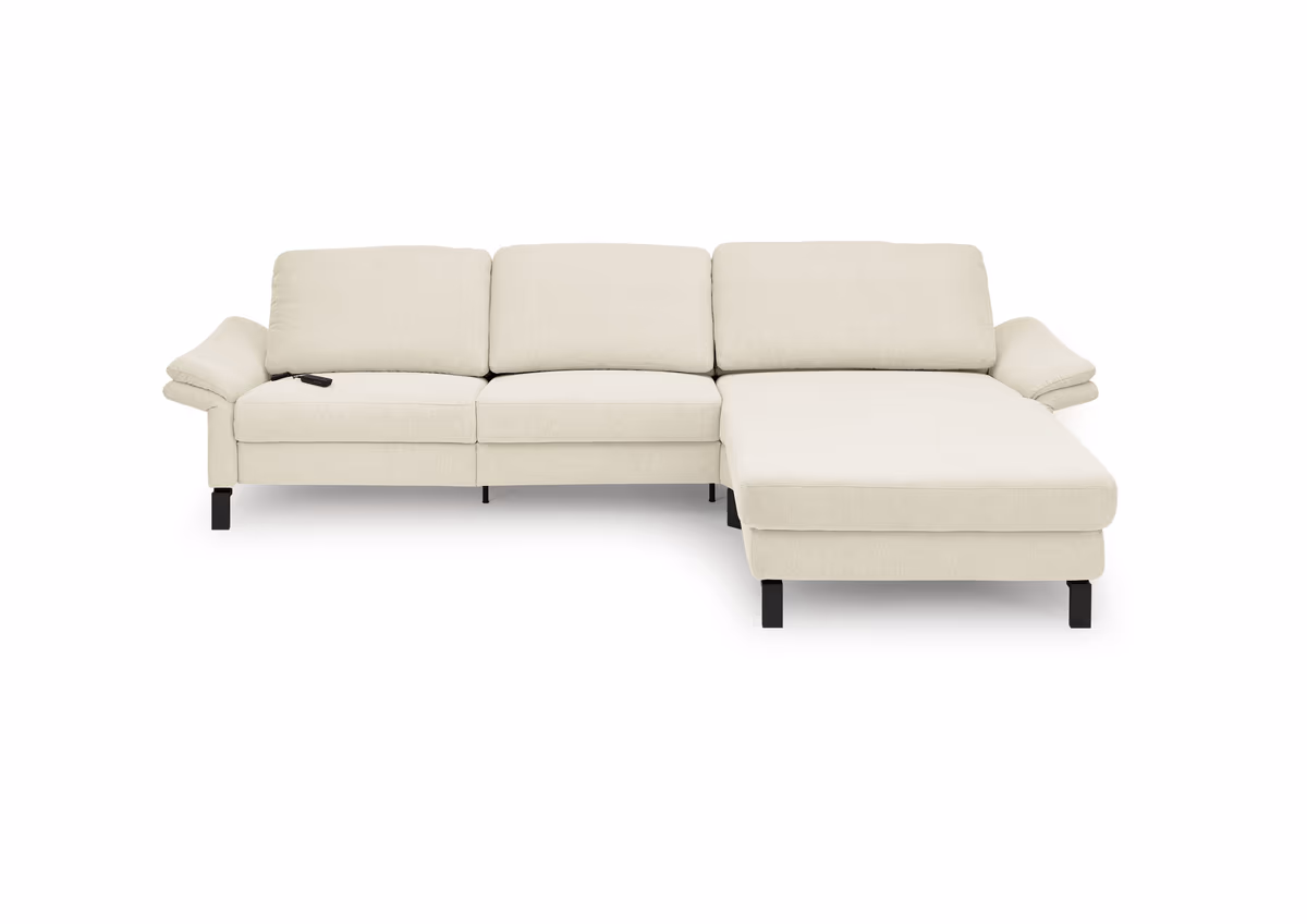 Ecksofa CALM PREMIUM 2.0 - 3-Sitzer mit Longchair rechts, Relaxfunktion motorisch, Armlehne verstellbar, Stoff, Natur