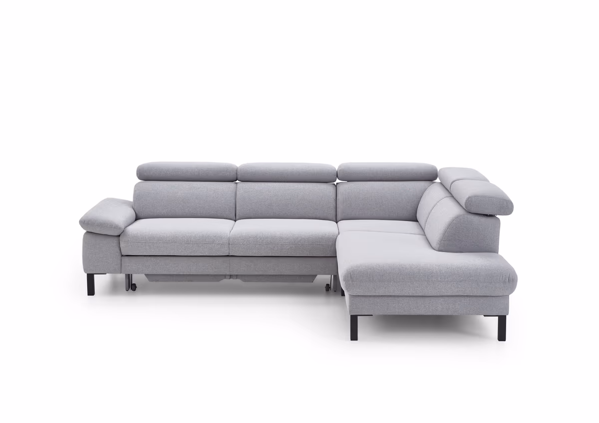 Ecksofa - 2,5-Sitzer mit Ecke rechts, Kopfteil verstellbar, Stoff, Platin