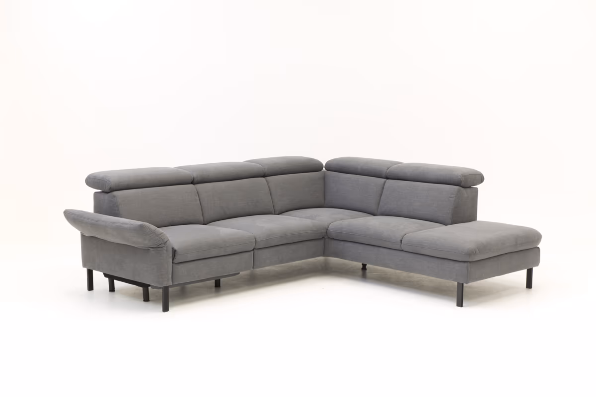 Ecksofa - 2,5-Sitzer mit  Ecke rechts, Kopfstütze/Armlehne verstellbar (manuell), Webstoff, Dunkelgrau