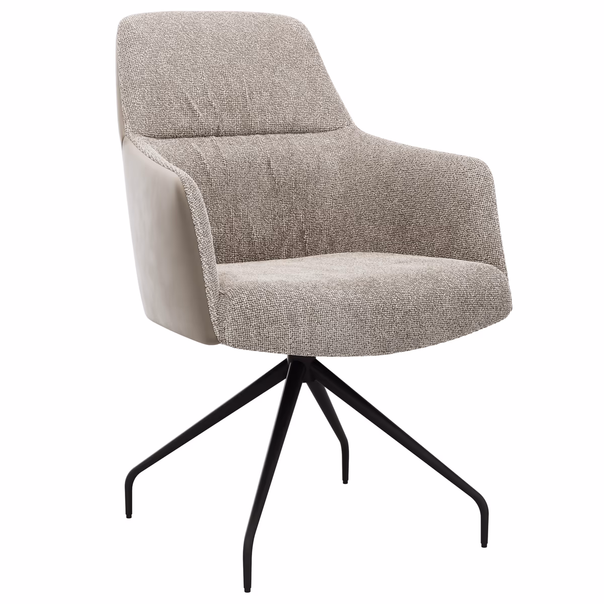 Armlehnstuhl Sagres - drehbar, Stoff & Leder, Graubeige, Creme