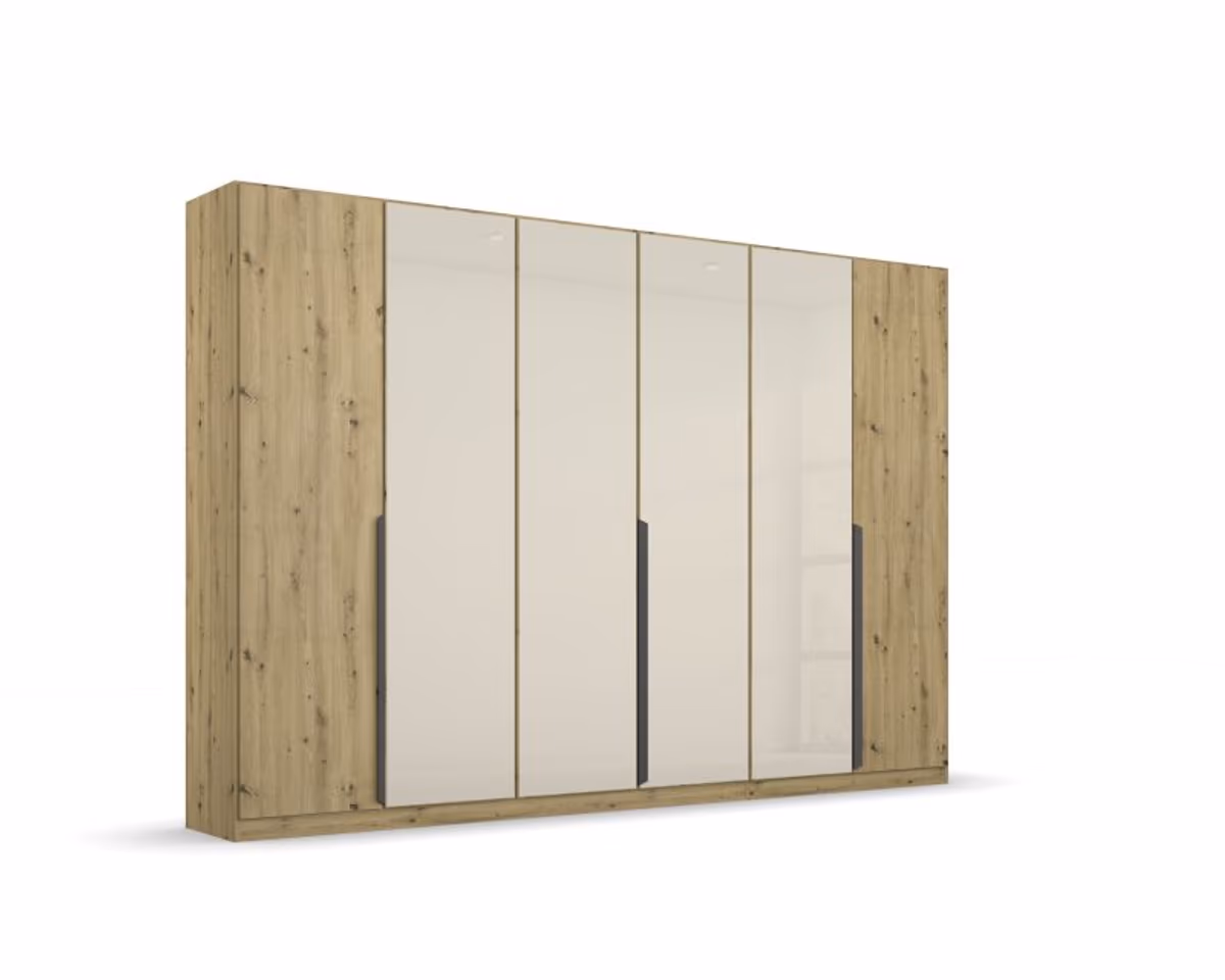 Drehtürenschrank ROMAN SPIN- B ca. 271 cm, Eiche Dekor, Glas, Champagner