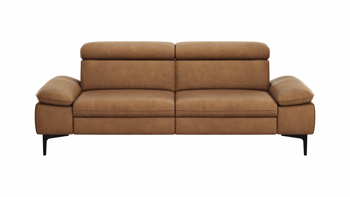Sofa Felipa - 3-Sitzer inkl. Kopfteil verstellbar, Leder, Cognac