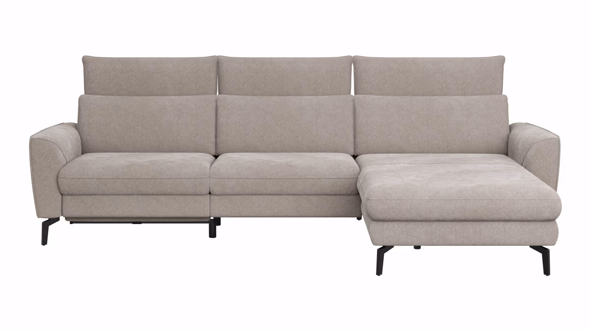 Ecksofa Avela - 2,5-Sitzer mit Longchair rechts inkl. Kopfteile verstellbar, Relaxfunktion und Longchair verstellbar (motorisch), Stoff, Bisquit