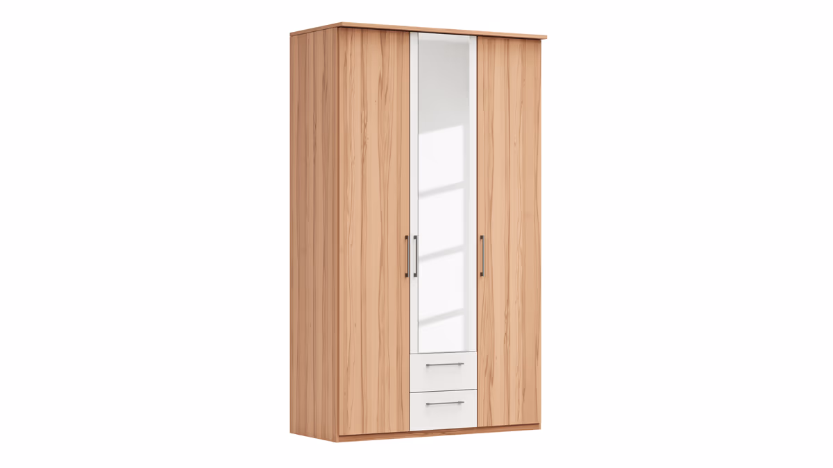 Drehtürenschrank Viana - B. ca. 136 cm, Furnier, Kernbuche, Weiß