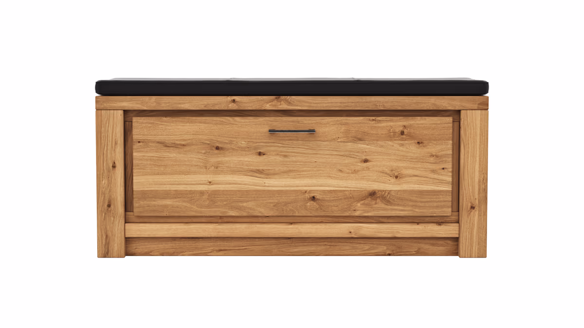 Schuhschrank Farmingdale - Eiche massiv, natur geölt mit Sitzkissen schwarz