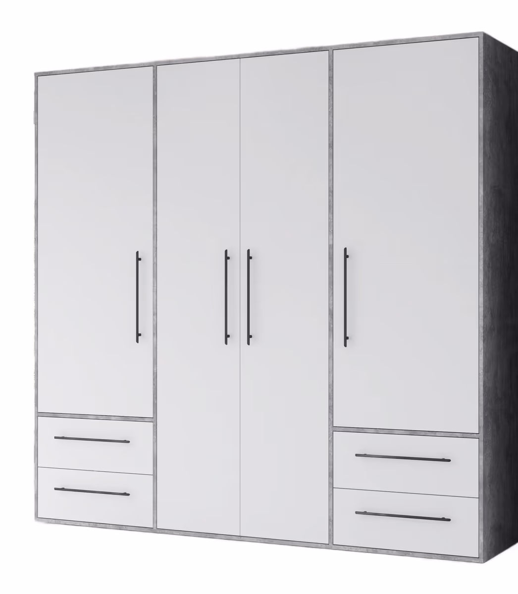 Drehtürenschrank FATHIE- B ca. 206 cm, Betonoptik, Weiß