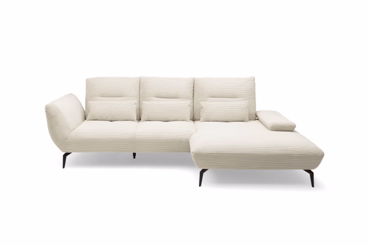 Ecksofa PAYTON - 2-Sitzer, Ecke rechts inkl. Rückenneigung, Armteilverstellung, Stoff, Creme