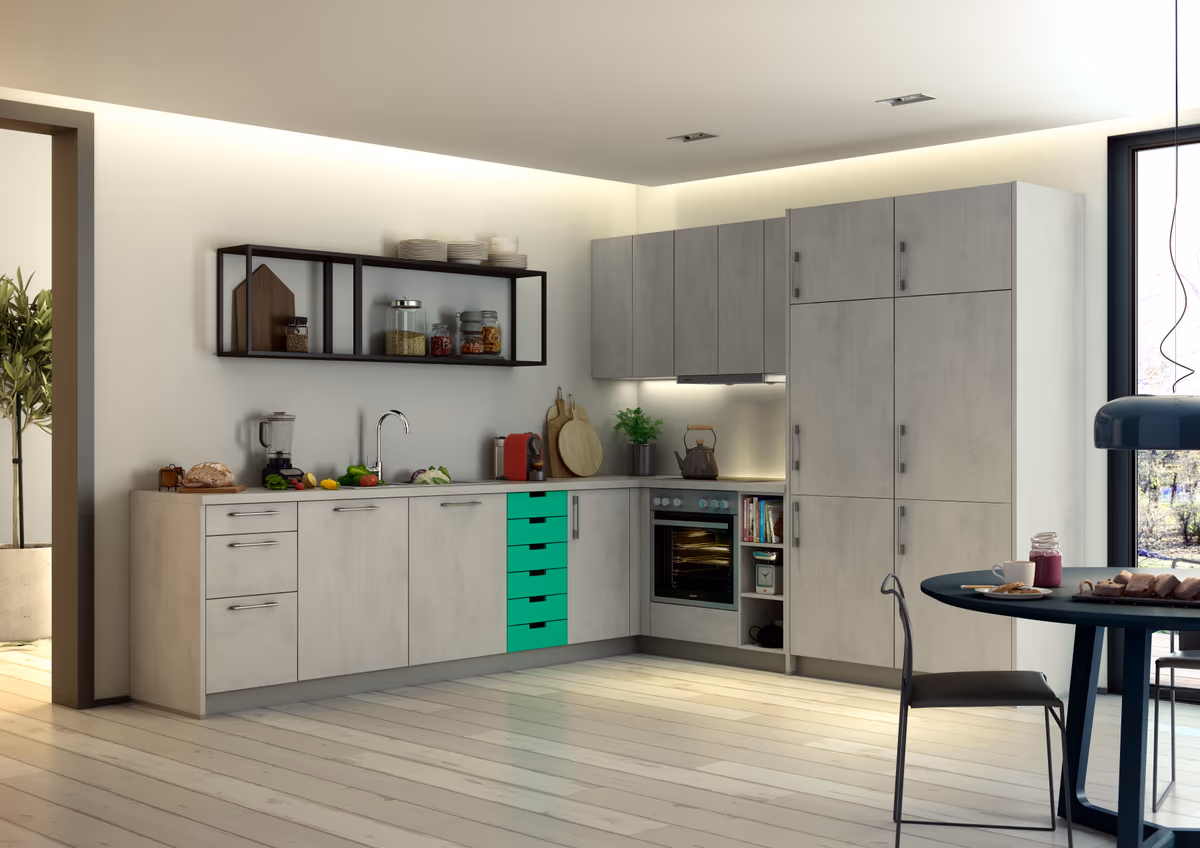 L-Küche 51.180 18 500, Beton quarzgrau Nachbildung