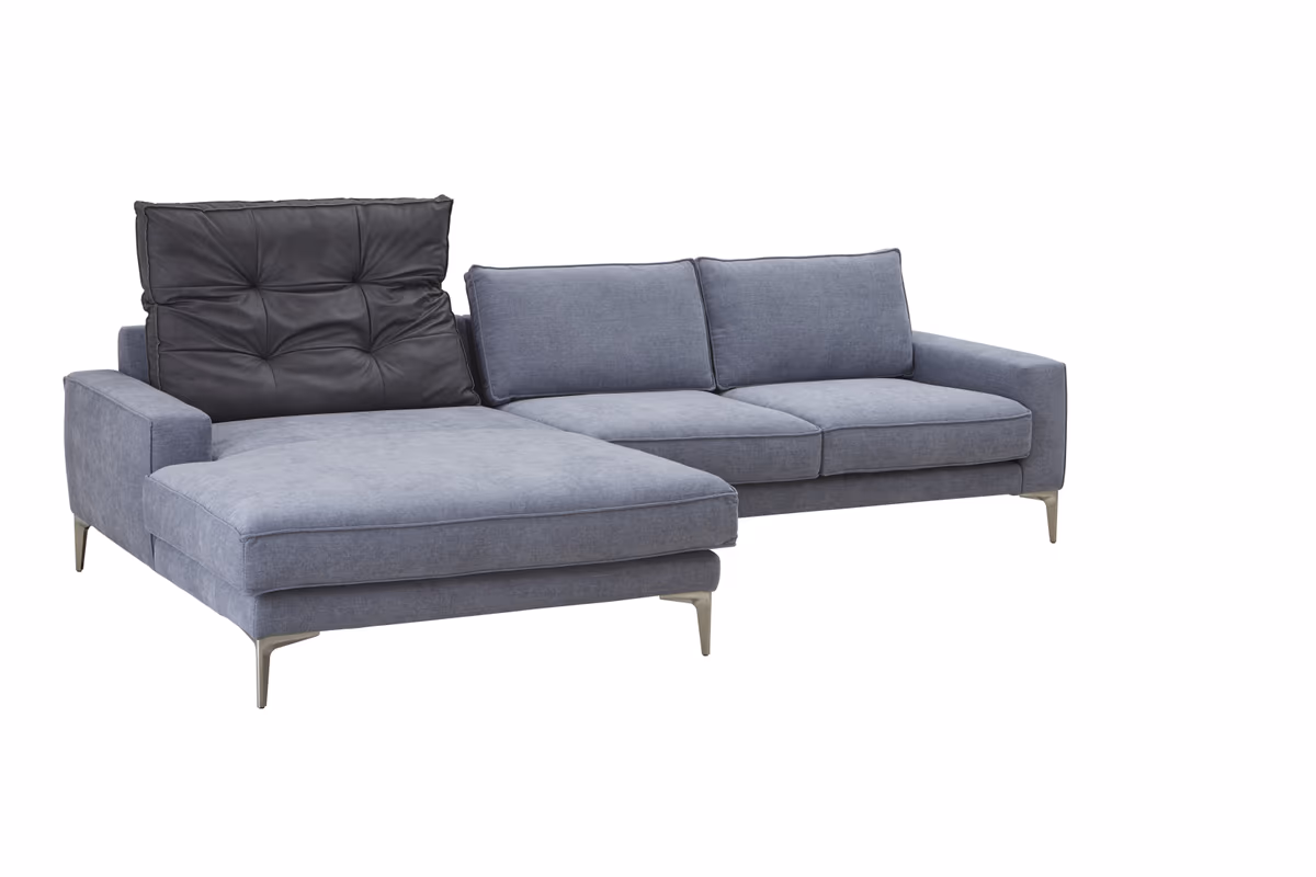 Ecksofa Samara - Longchair mit 2-Sitzer rechts inkl. Rückenlehne verstellbar, Stoff, Graublau