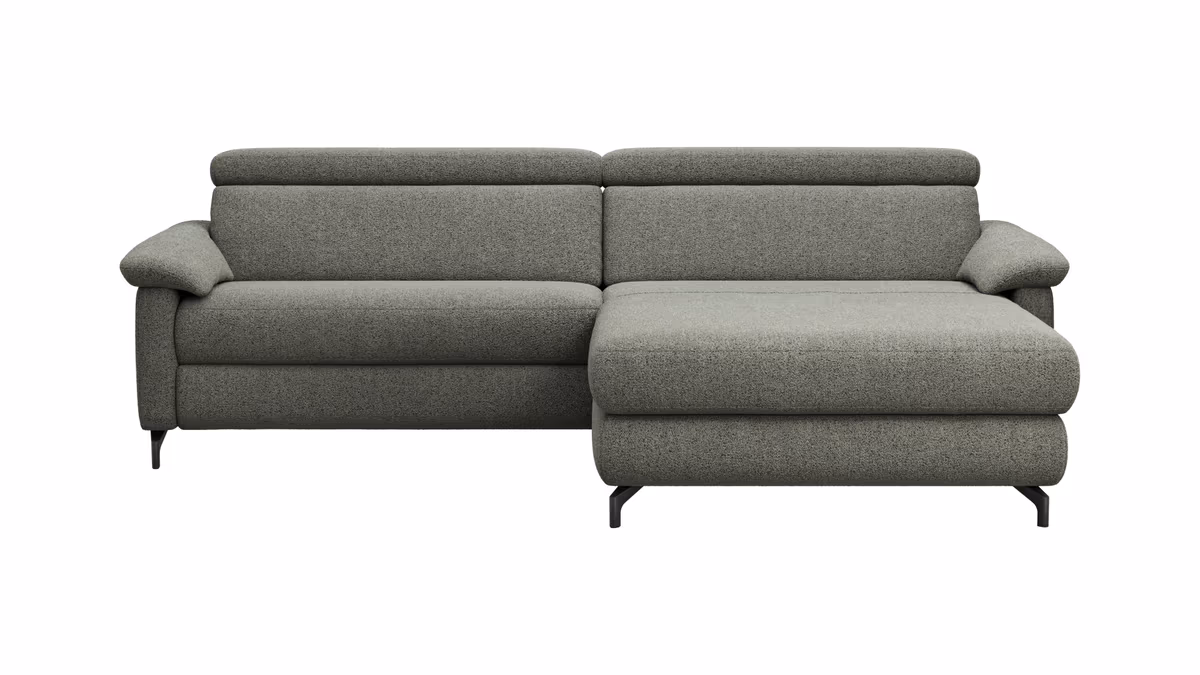 Ecksofa Paulina - 1-Sitzer mit Longchair rechts, Kopfteil verstellbar, Stoff, Khaki