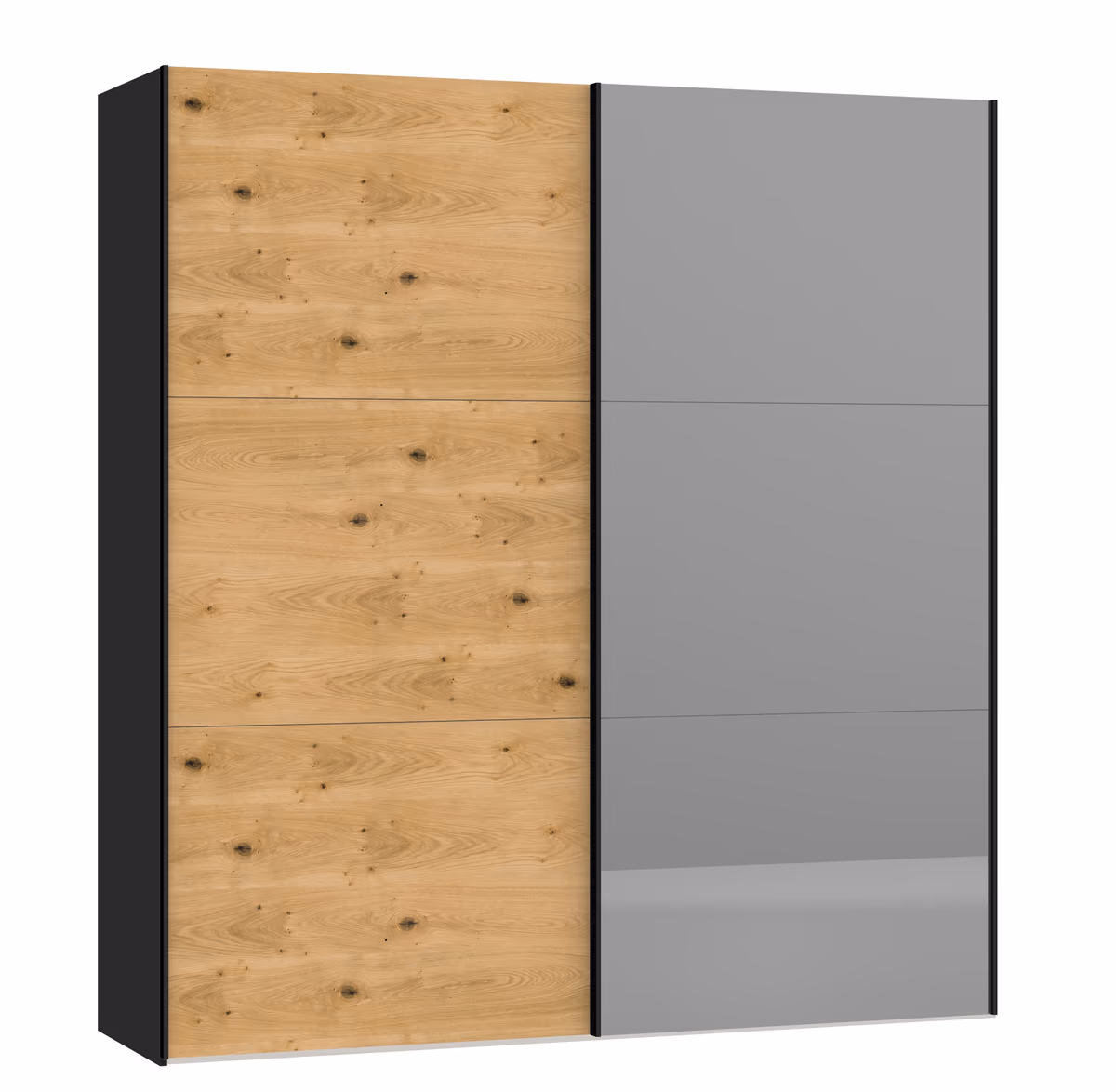 Schwebetürenschrank JOIN IT- B ca. 202 cm., Schwarz, Eiche, Furniert, Spiegel, Dunkel