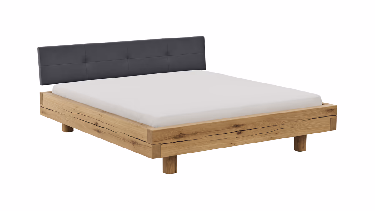 Bettgestell Baltimore - Liegefläche ca. 180x200 cm, Wildeiche massiv, mit Polsterkopfteil Anthrazit