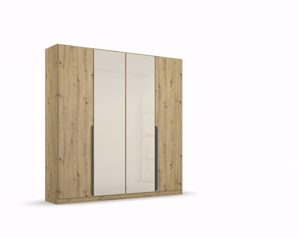 Drehtürenschrank ROMAN SPIN- B ca. 181 cm, Eiche Dekor, Glas, Champagner