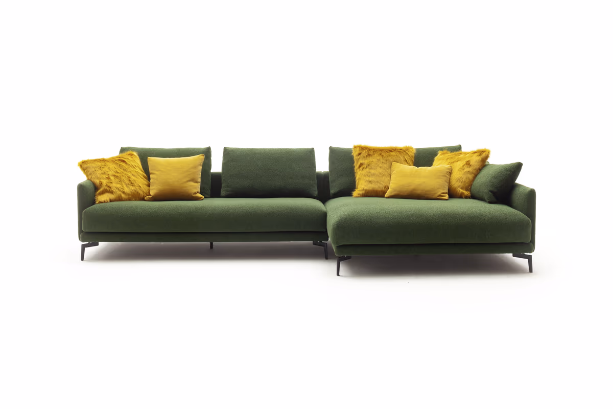 Ecksofa Cuneo - 2,5-Sitzer, Longchair rechts, Stoff, Grün