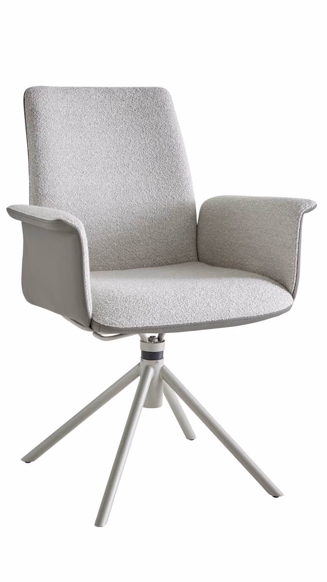 Armlehnstuhl Sedana - drehbar, Leder & Stoff, Grau
