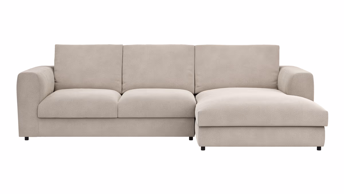 Ecksofa Stormy - 2,5-Sitzer mit Longchair rechts, Stoff, Creme