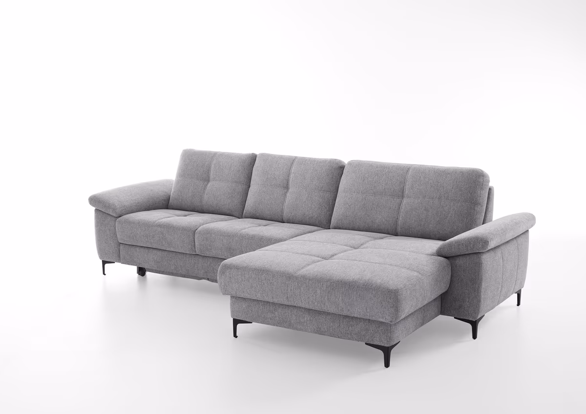 Ecksofa - 2,5-Sitzer mit Longchair rechts, Flachgewebe, Grau