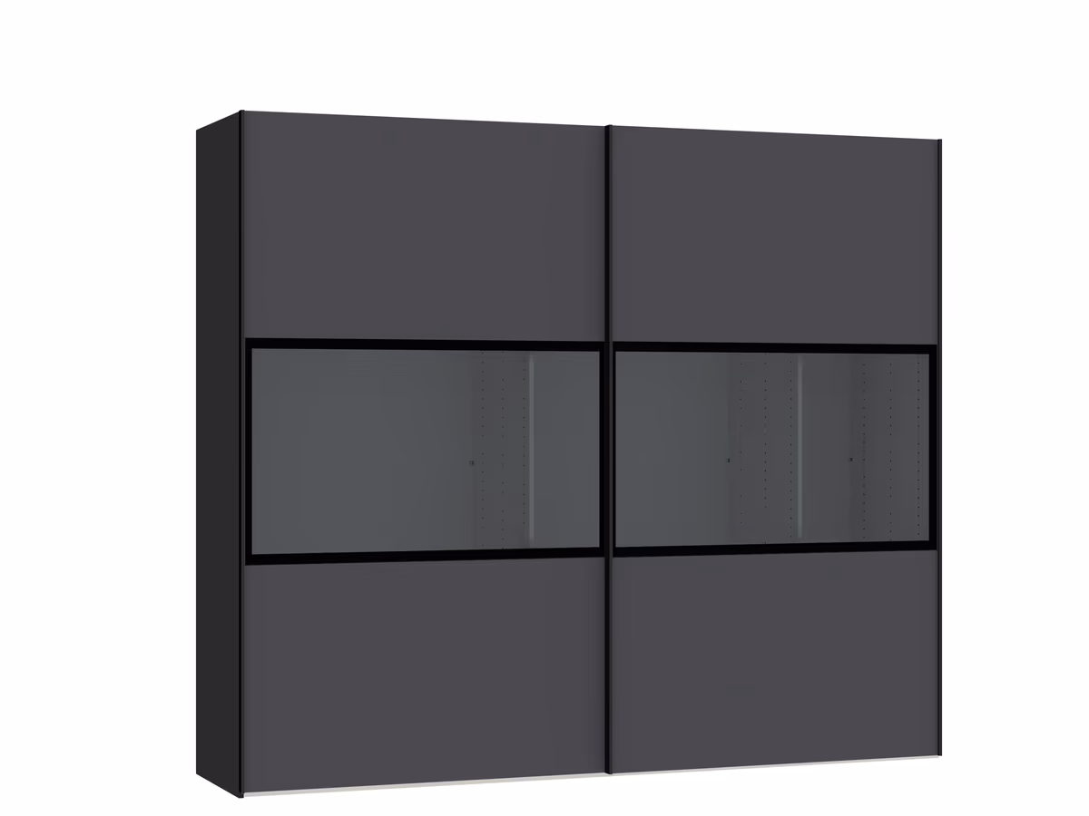 Schwebetürenschrank JOIN IT- B ca. 252 cm, Schwarz, Anthrazit, Glas, Dunkel