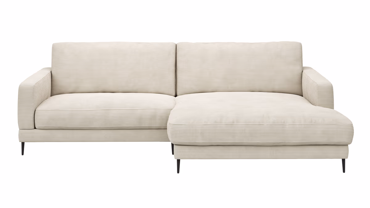 Ecksofa Janne - 1,5-Sitzer, Longchair rechts, Cord, Offwhite