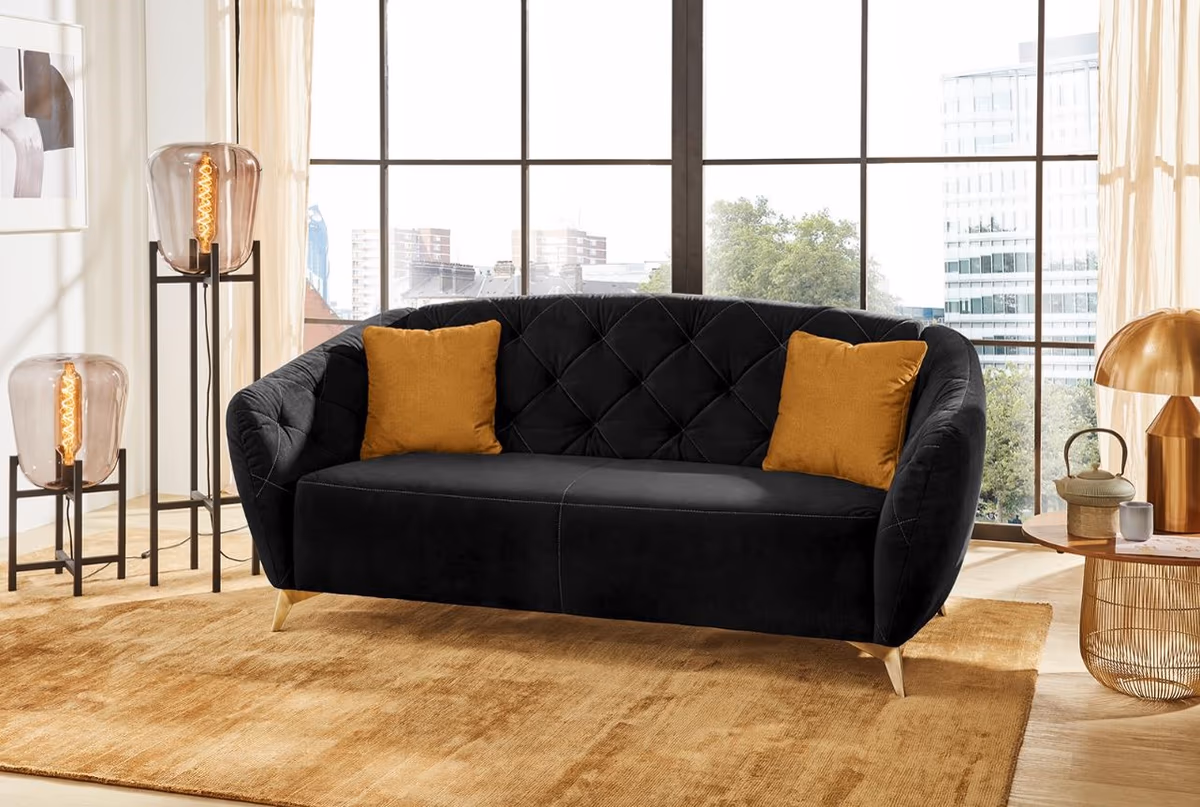 Sofa - 2-Sitzer, Stoff, Schwarz