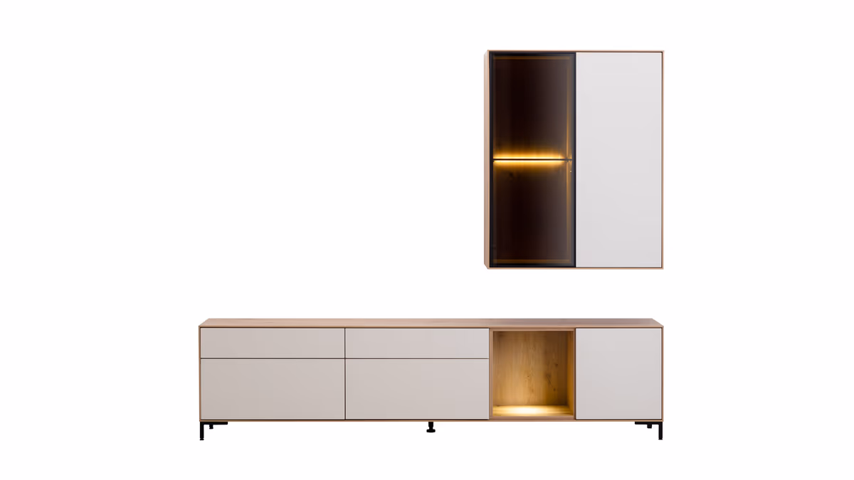 Wohnwand Medio - inkl. Beleuchtung, Melamin, Sand