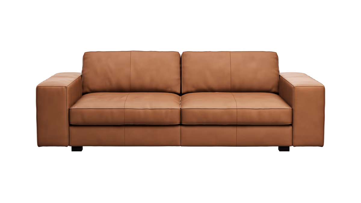 Sofa Aprino 1 - 3,5-Sitzer XL, Dickleder, Cognac, Armlehne Block breit