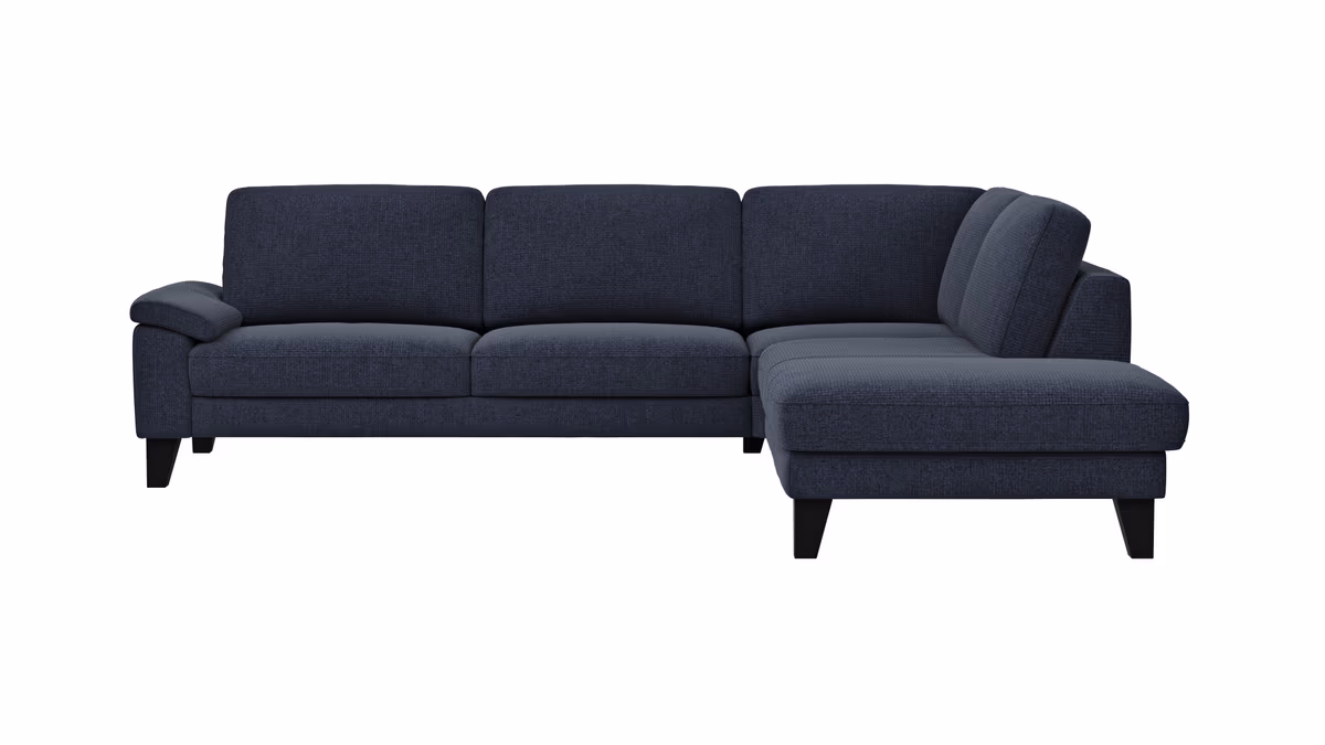 Ecksofa Oviedo - 2,5-Sitzer mit Ecke rechts inkl. Drehsitz, Stoff, Dunkelblau
