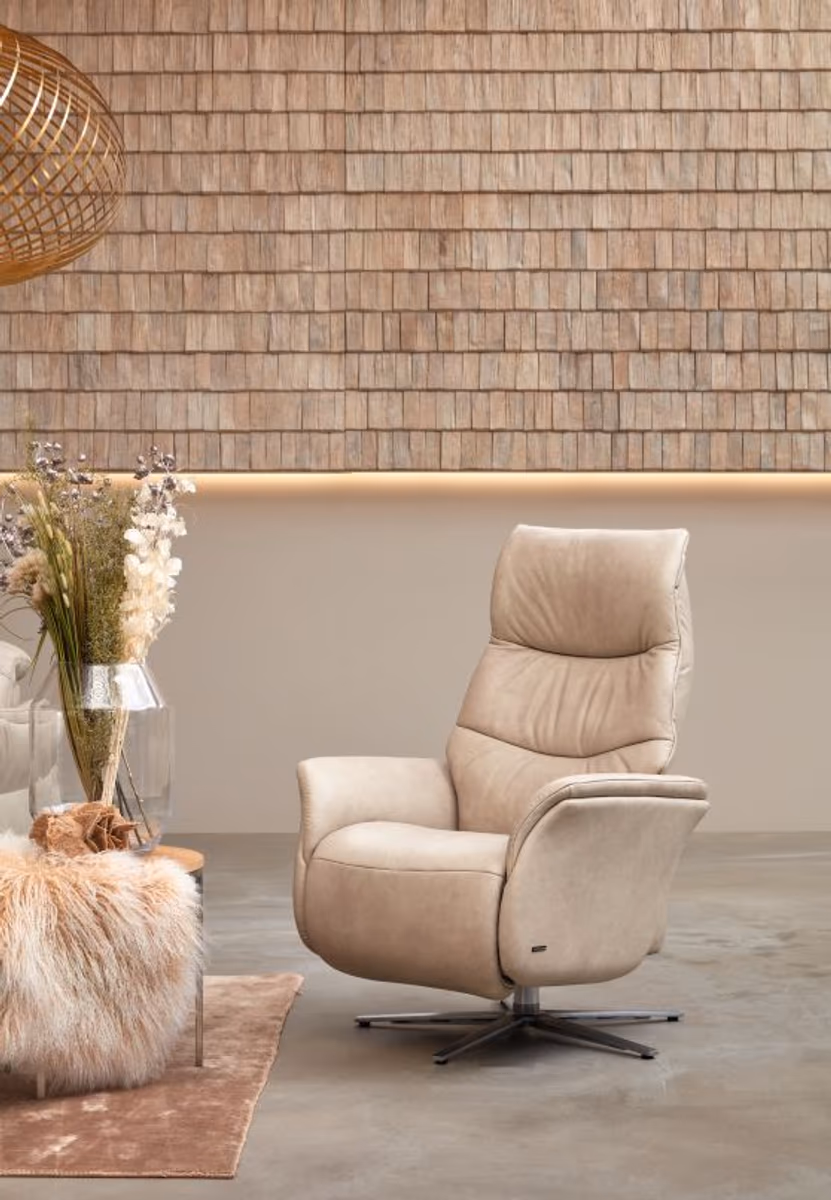 Fernsehsessel EM Berlin - Relaxfunktion manuell, Leder, beige