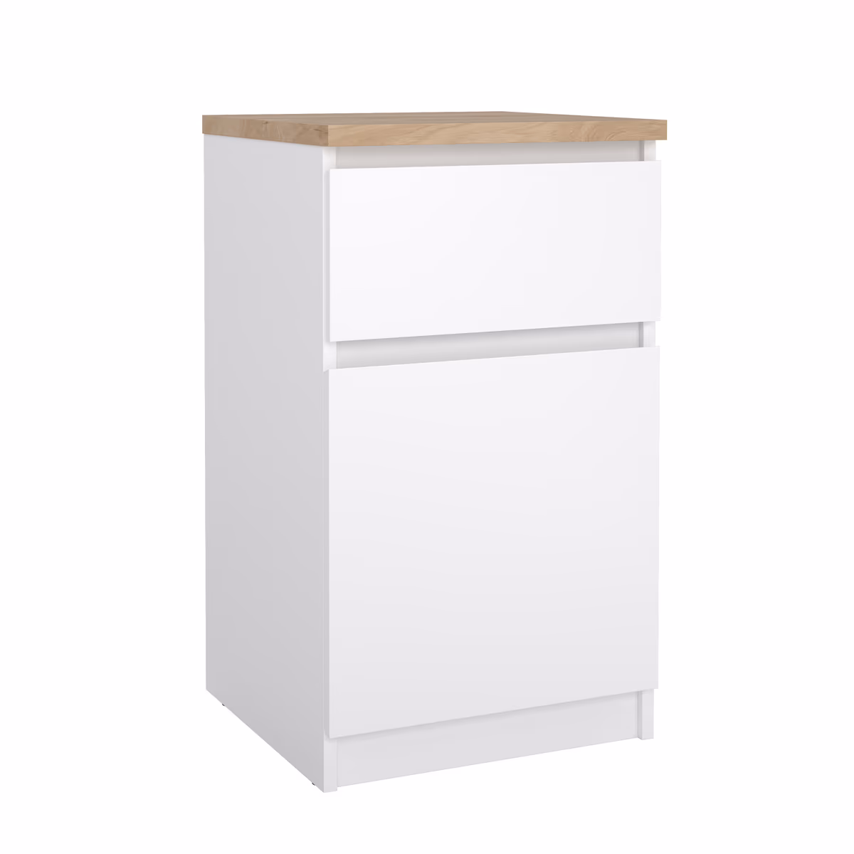 Nachtkonsole- B ca. 40 cm, Weiß, Hochglanz, Eiche Dekor