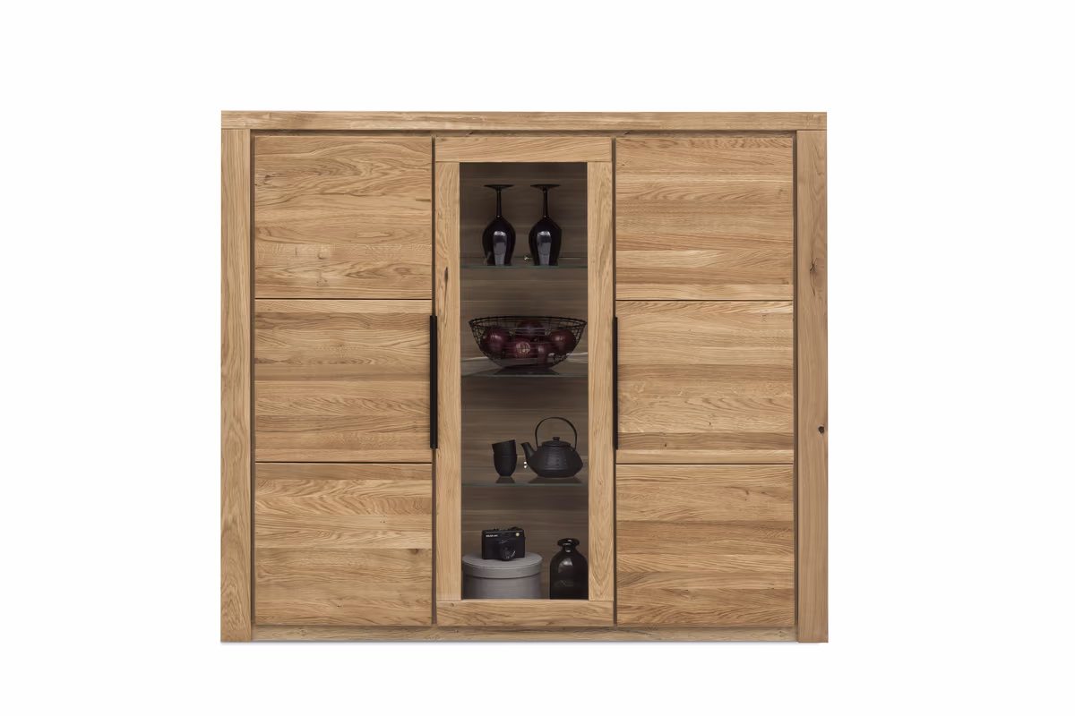 Highboard - Eiche Dekor, Eiche Massiv, Geölt