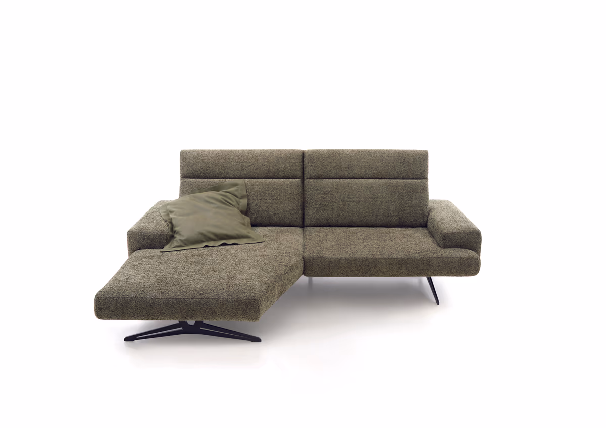 Ecksofa - Longchair links mit 1-Sitzer groß, Relaxfunktion, Stoff. Olivgrün