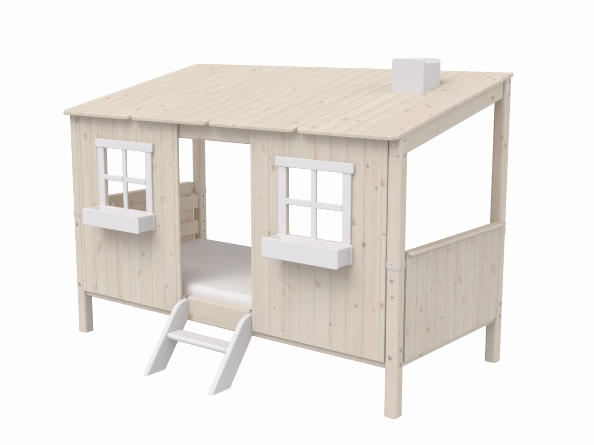 Hochbett - Liegefläche ca. 90x200 cm, Kiefer, Massiv, Weiß, Lackiert