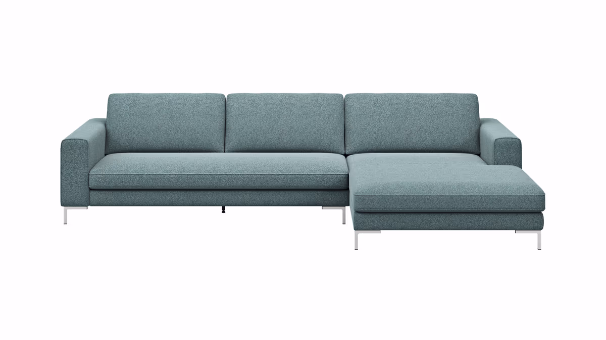 Ecksofa Solano - 2,5-Sitzer mit Longchair Rechts, Boucle, Seablue