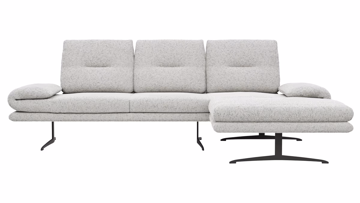 Ecksofa Lucero 2.0 - 2-Sitzer mit Longchair rechts inkl. Sitztiefenverstellung, Drehsitz und Sitztiefe verstellbar, Stoff, Offwhite