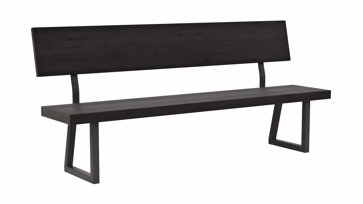 Holzbank Clifton - mit Rückenlehne, Breite ca. 200cm, Zerreiche massiv, smoked