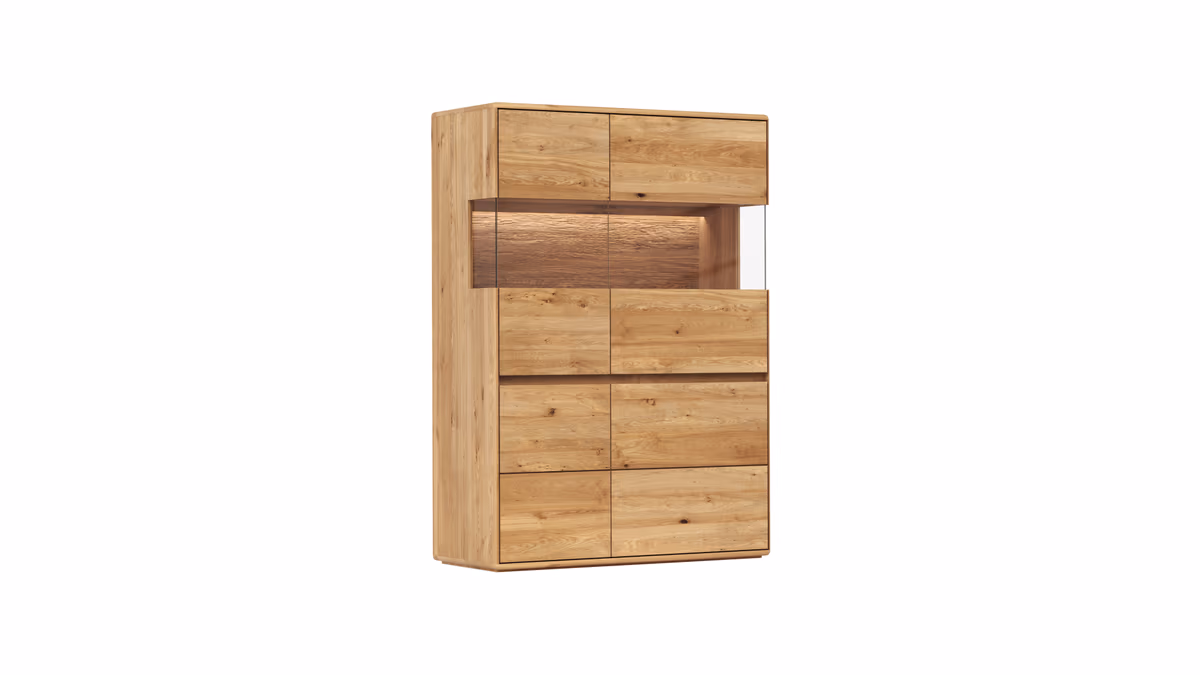 Highboard Hillsboro - inkl. Beleuchtung, Wildeiche natur, geölt