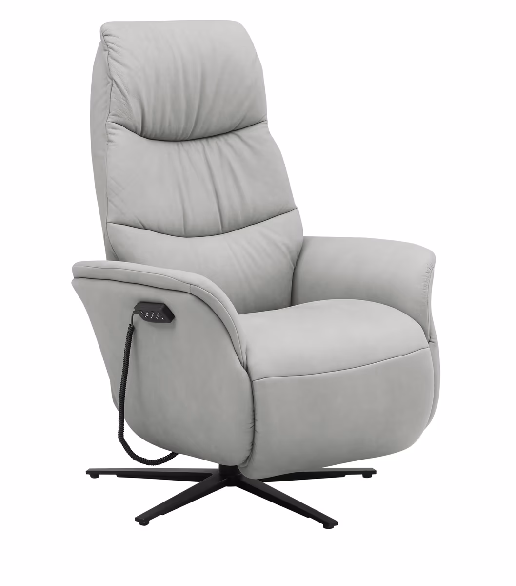 Fernsehsessel EM Coburg - Relaxfunktion elektrisch, Leder, grau