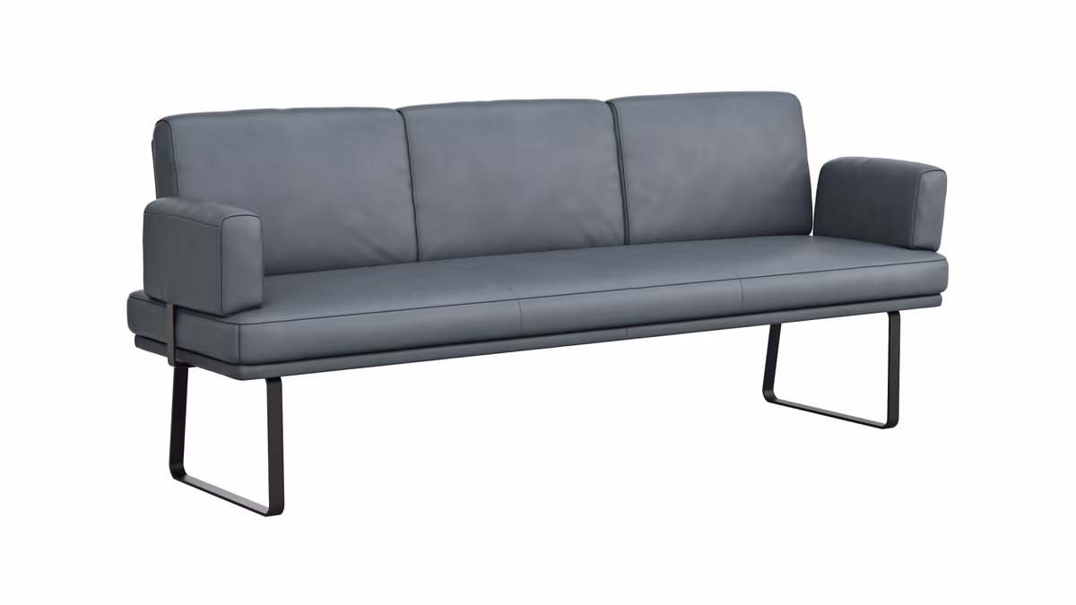 Bank Valloni - B ca. 221 cm, mit Arm- und Rückenlehne, Leder, Hellblau