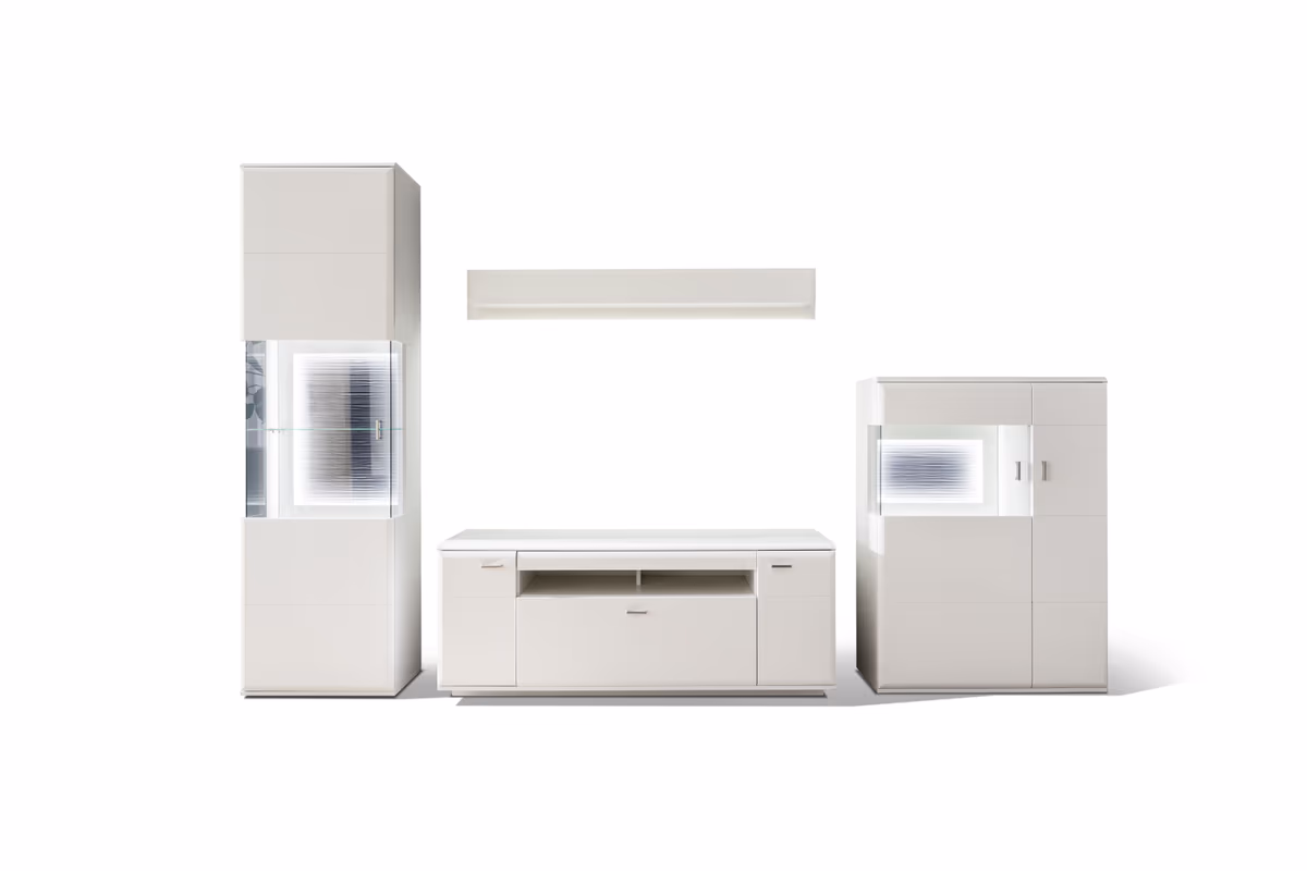 Wohnwand - mit Beleuchtung, Weiß 