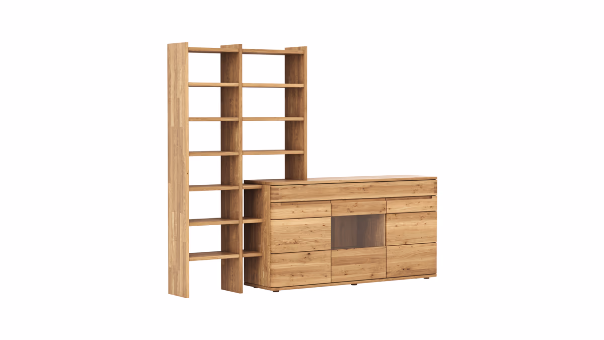 Wohnwand Cartago Soft - Wildeiche massiv, natur geölt