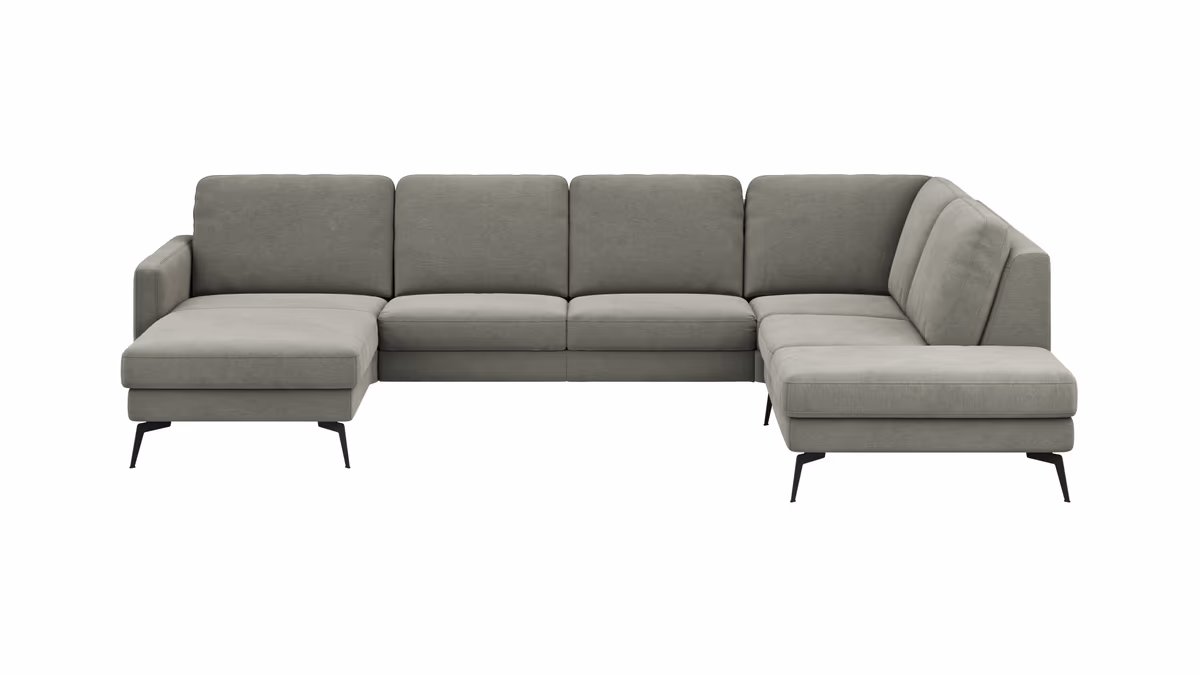 Wohnlandschaft Enna - Longchair links, 2,5-Sitzer, Ecke rechts, Stoff, Grau