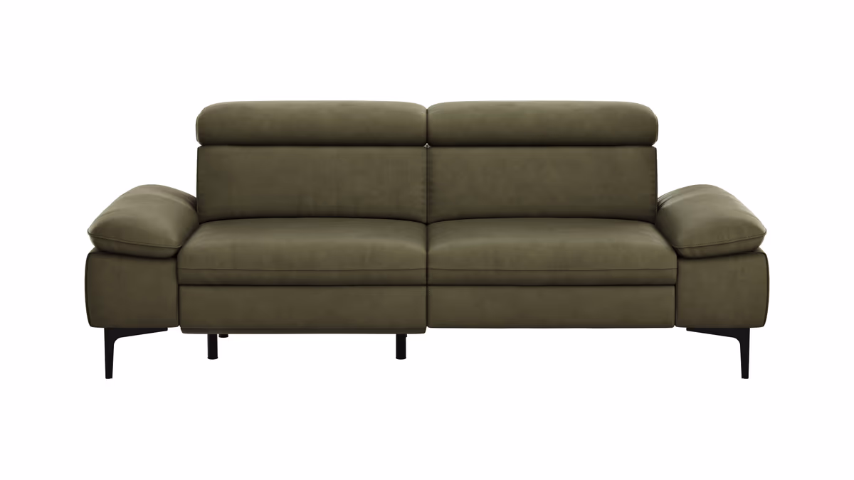 Sofa Felipa - 3-Sitzer inkl. Relaxfunktion (motorisch) und Kopfteil verstellbar, Leder, Olive