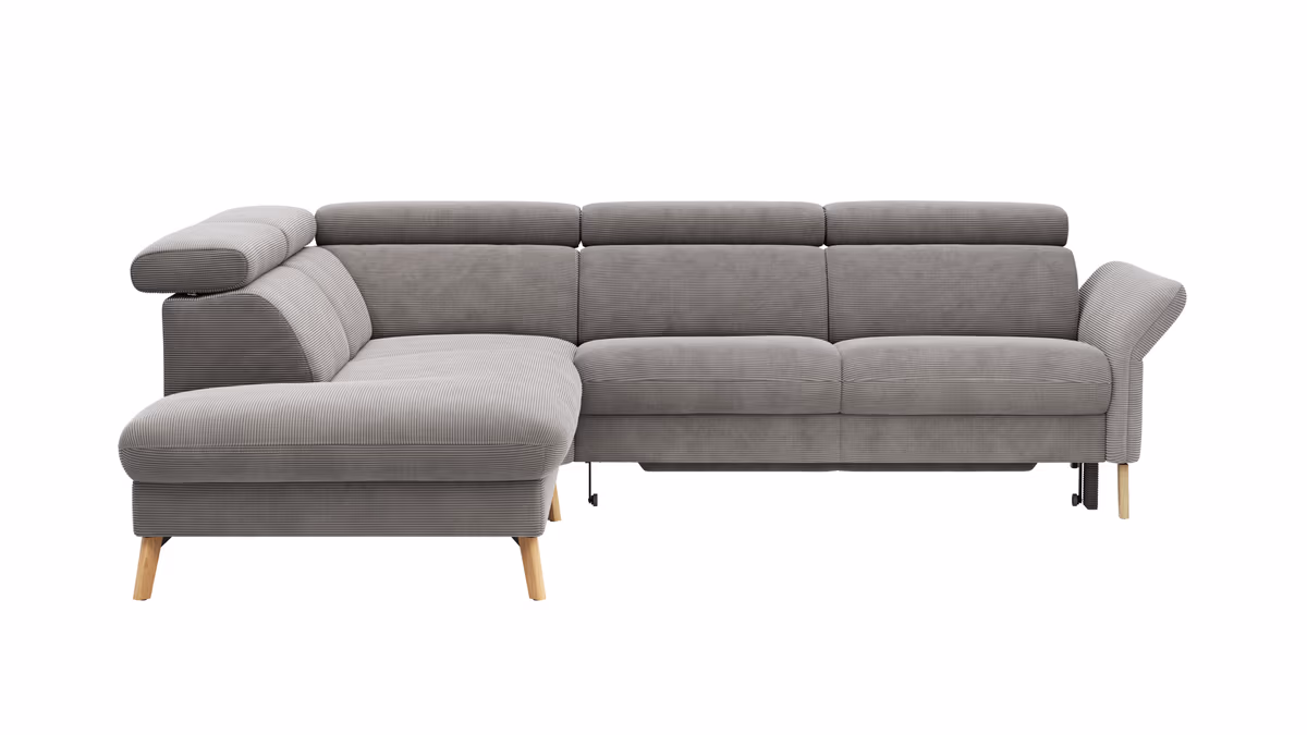 Sofa Maryville - Eckelement und Abschlussteil medium links mit 2,5-Sitzer, inkl. Schlaffunktion, Stauraum, Armlehne/Kopfteil verstellbar, Stoff, Grau