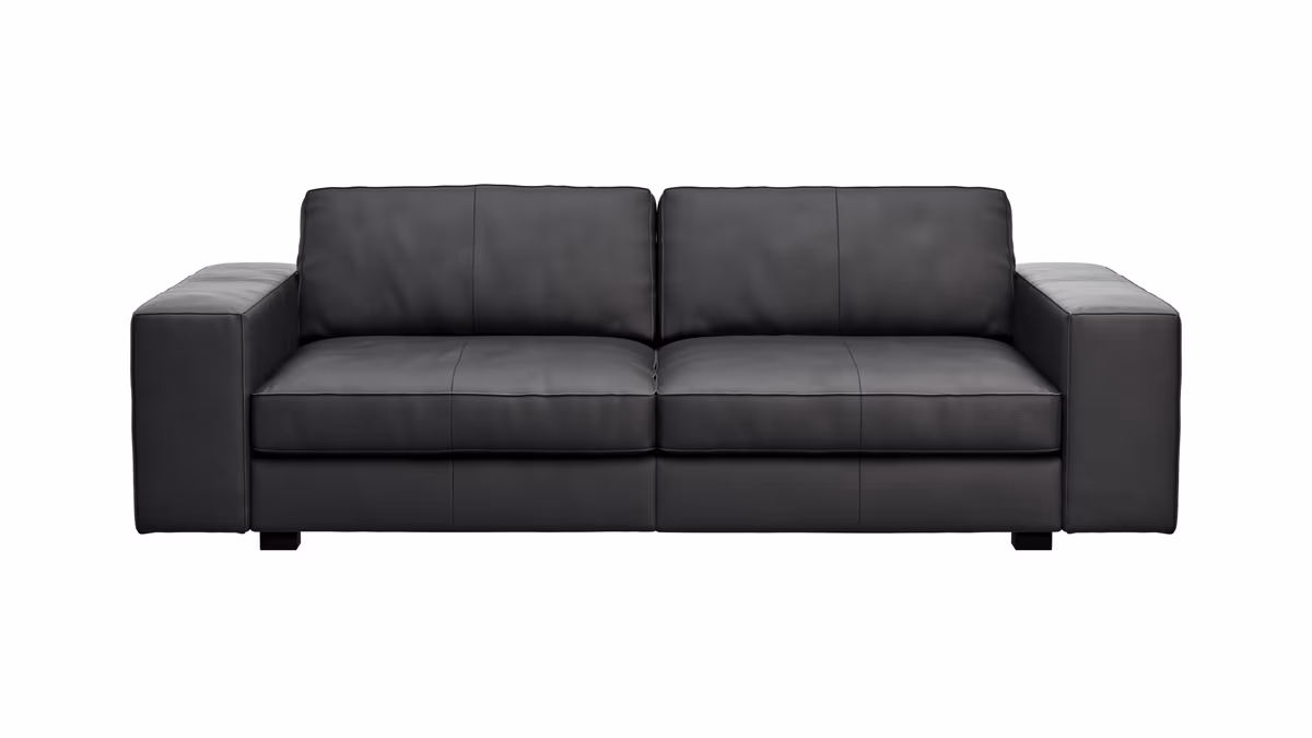 Sofa Aprino 1 - 3,5-Sitzer XL, Dickleder, Schwarz, Armlehne Block breit