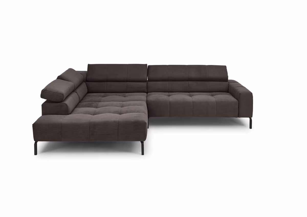 Ecksofa COLLEEN 2.0 - Ecke links mit 2-Sitzer, Kopfteil verstellbar, Feincord, Mocca