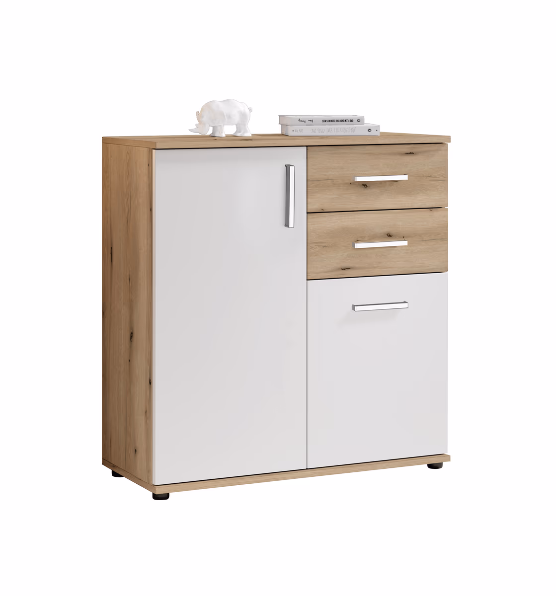 Kommode - B ca. 80 cm, Eiche Evoke Nachbildung, Weiß