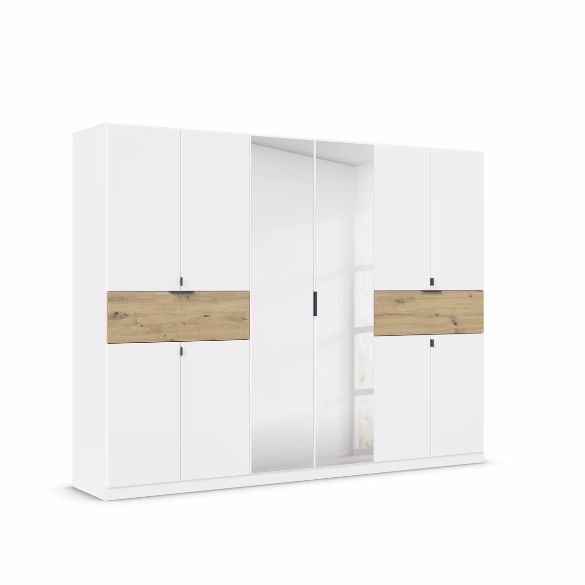 Drehtürenschrank- B ca. 271 cm, Weiß, Eiche Dekor, Spiegel