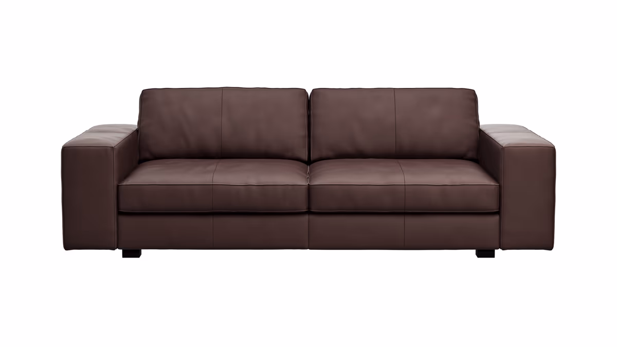 Sofa Aprino 1 - 3,5-Sitzer L, Dickleder, Dunkelbraun, Armlehne Block breit