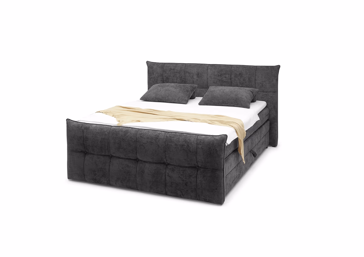Boxspringbett- Liegefläche ca. 180x200 cm, Stoff, Schwarz